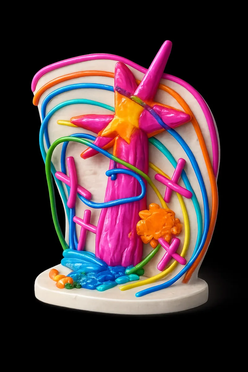 Oggetto scultoreo colorato realizzato da Ravan Art Studio
